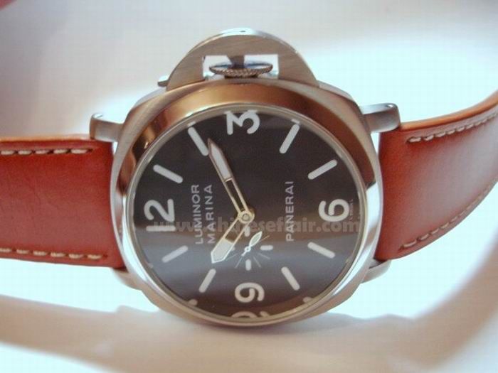 LUMINOR MARINA PANERAI BROWN LEATHER BAND MENS WATCH